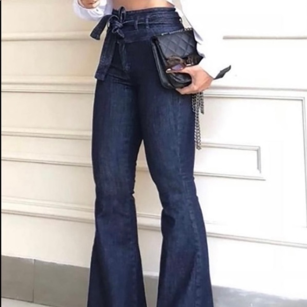 Color 3 Collections High Waisted Bell Bottom Jeans w/ Belt